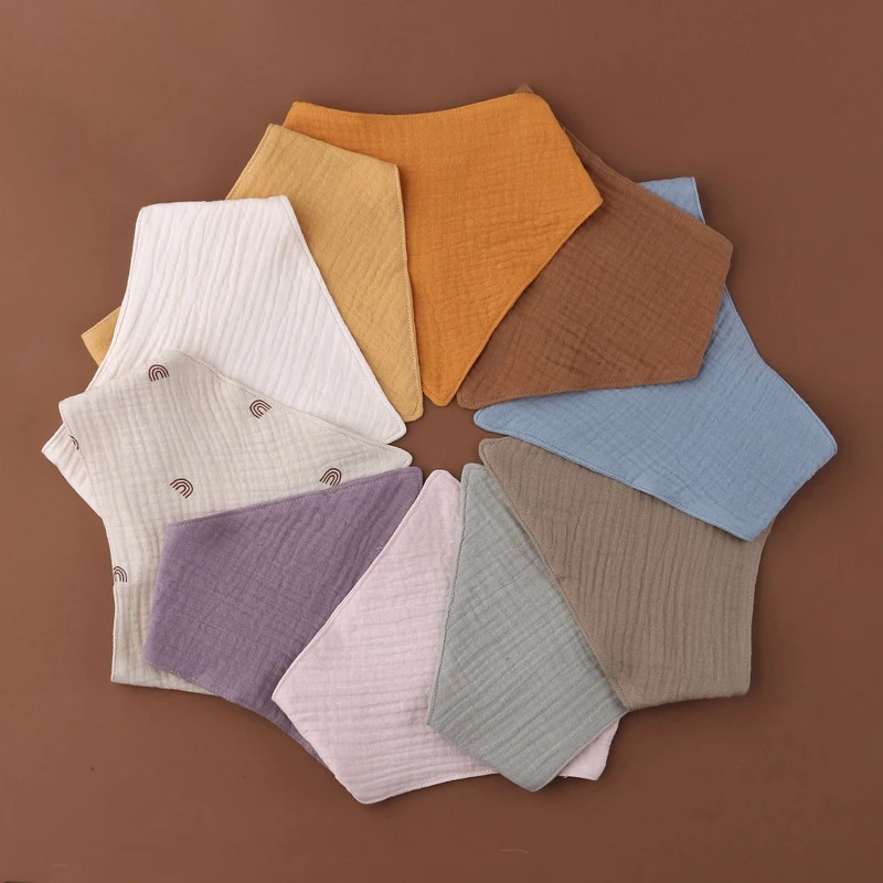 L5YF 3 Pcs Soft Cotton for Triangle Scarf Solid Color Button Bib Baby Feeding Drool Saliva Towel Bandana Burp Cloth Baby