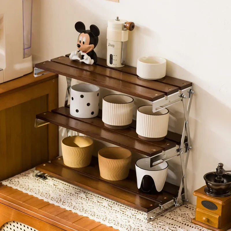 Firm Desktop rack Solid wood table with multi-layer installation-free foldable storage rack