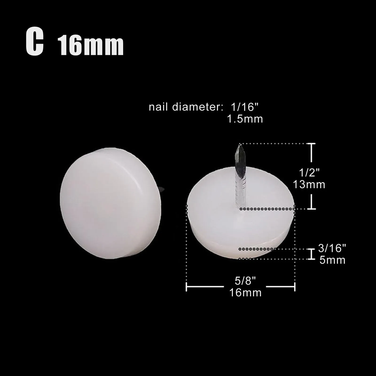 4/32 Stück Möbel Stuhl Tischbein unten Füße Glide Slide Decke Holzbodenschutz stumm kein Lärm Nagel auf 16/20/24/28/30 mm – Detail 3