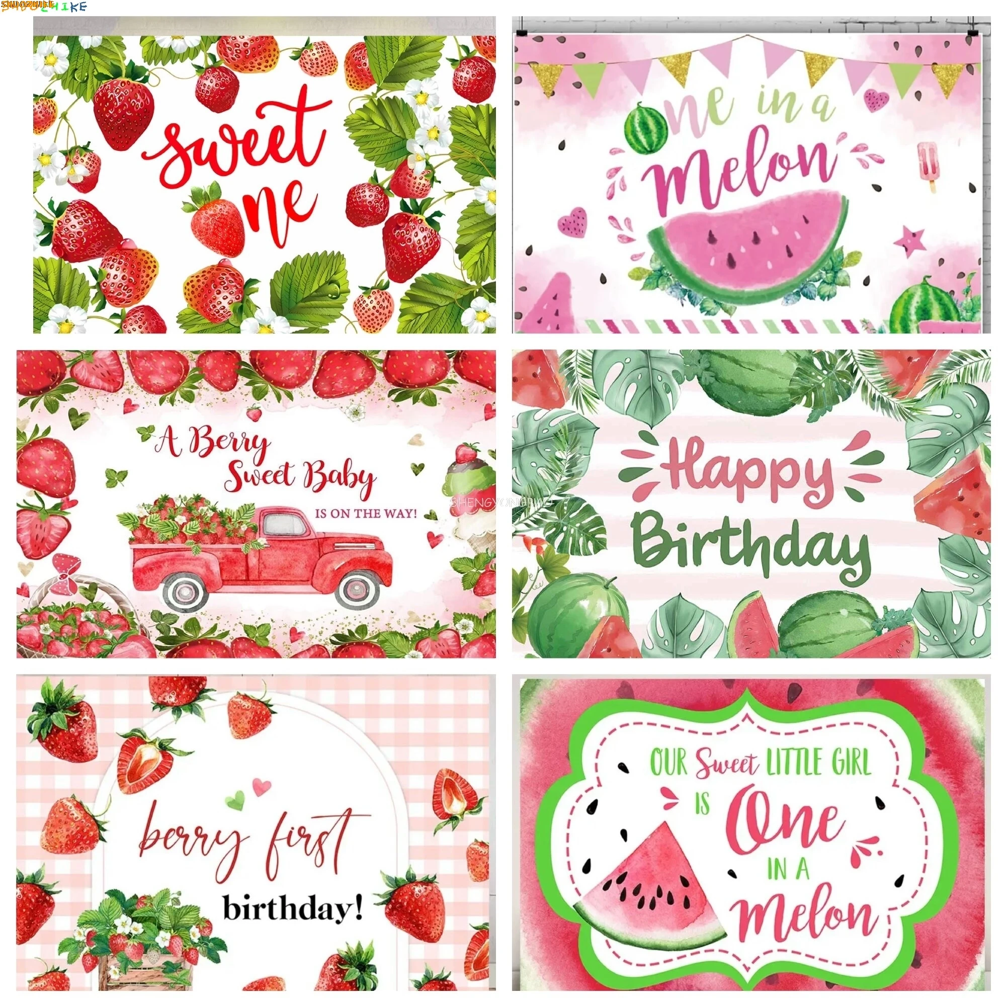 

Strawberry and Watermelon Photography Backdrop Sweet One Birthday Party Newborn Baby Shower Girls Photo Studio Background CM-01