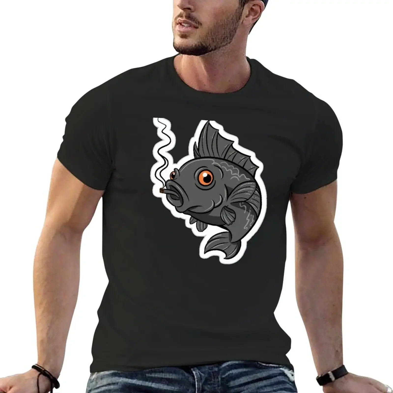 Grey Badfish Smoking Joint T-Shirt customizeds tops Men's cotton t-shirt