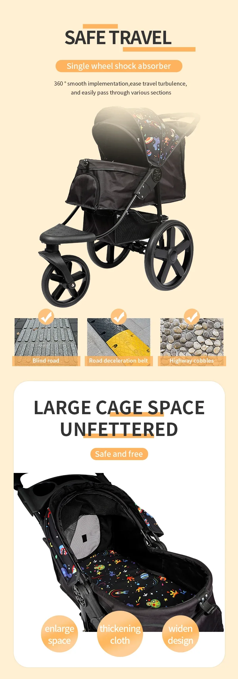 STLFWholesale Cochecito para mascotas de tela Oxford plegable de 3 ruedas, cómodo carrito portador para animales medios para perros y gatos, viaje al aire libre