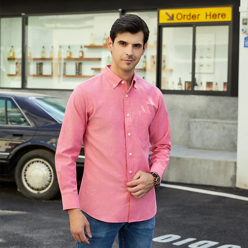 Hot-Selling Men's Zipper Shirt Oxford Fabric Hidden Zipper Fake Button Long Sleeve Casual Shirt for Men