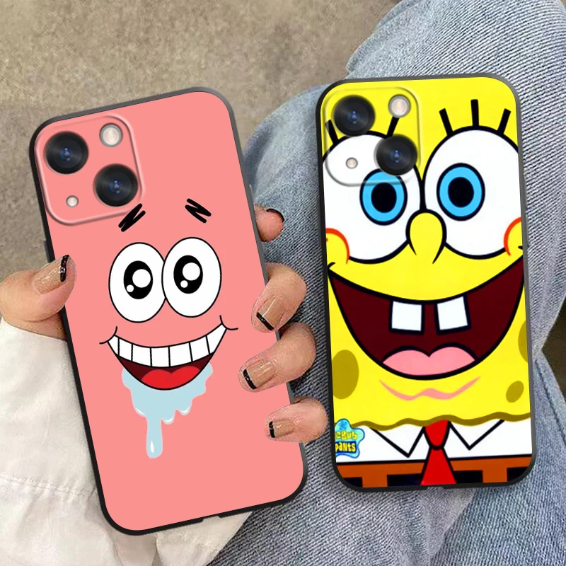 Squidward SpongeBob Cartoon Phone Case For Apple iPhone 15 14 13 12 11 SE XS XR X 7 8 6 mini Plus Pro MAX Soft Black Cover