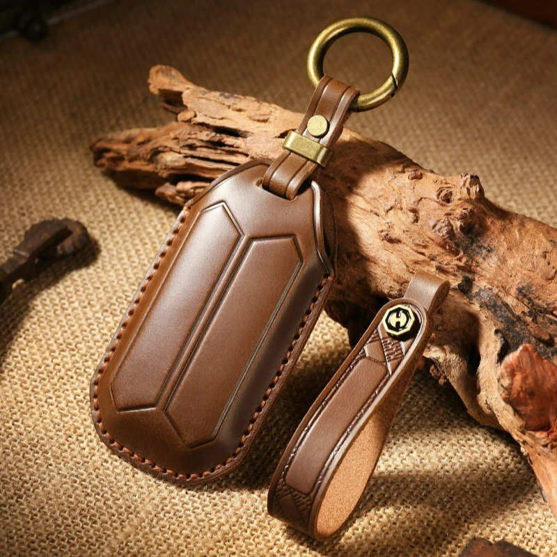 Echt Koe Lederen Auto Afstandsbediening Smart Key Fob Case Cover Tas Keten Houder Knoppen Protector Sleutelhanger Voor Jaecoo 5 J5 EV 2025 2026