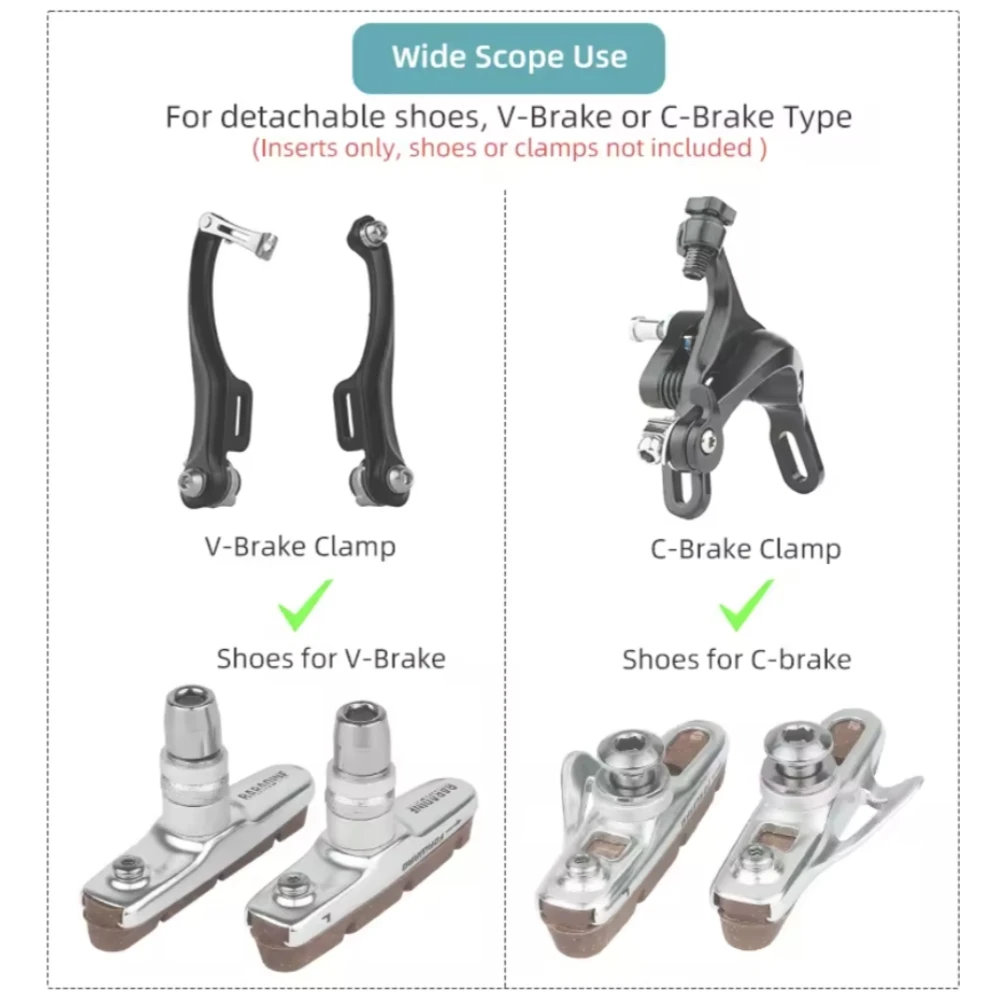Chooee Bicycle Carbon Fiber Rim V-Brake Pads & Cork/Shoe Blocks For MTB/Road/Folding/BMX Bikes - Compatible with Shimano & SRAM
