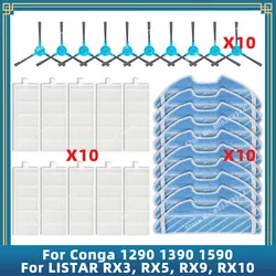 Cecotec congaの交換部品,フィルターとサイドブラシ,モップ,リスターrx3,rx5,rx9,rx10,1290, 1390, 1590