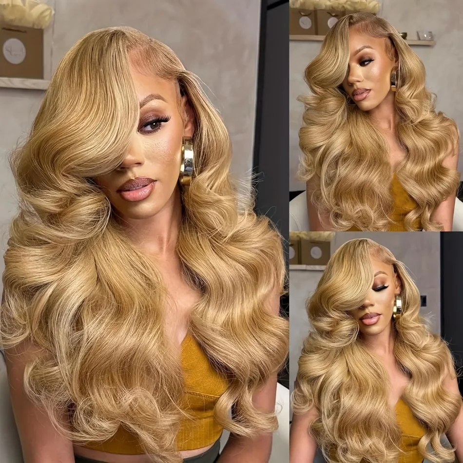 27# Honey Blonde Body Wave Wig Human Hair 13x6 Hd Lace Front Wigs Pre Plucked 200% Density Colored Brazilian Pre Plucked With Baby Hair For Women Choice