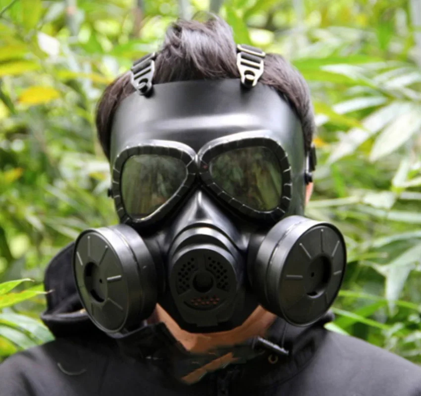 1pc Gas Mask Field Tactical Anti-spittle Masks Skull Wicking Anti-Fog Double Wind Drum with Fan Gas Mask