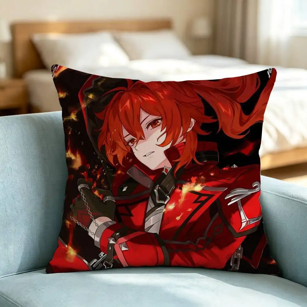 Genshin impact Diluc-C Square Double-Sided printed Pillow Case Bedroom Bedside Pillow Sofa Cushion Cover Gift