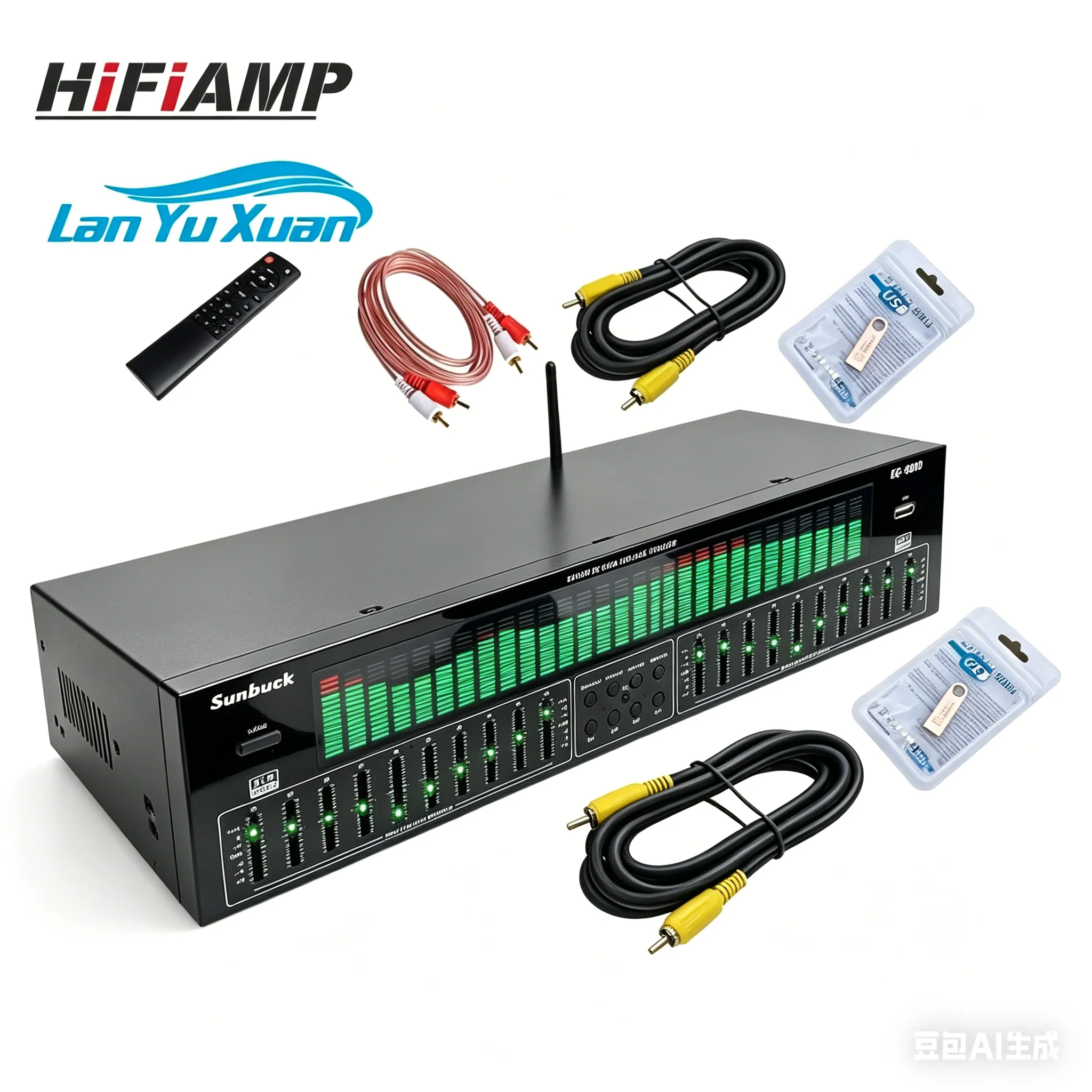 HiFiAMP EQ8000 Green LED Professional EQ Equalizer Bluetooth5.4 Optical Fiber Coaxial Digital Audio Decoder Processor