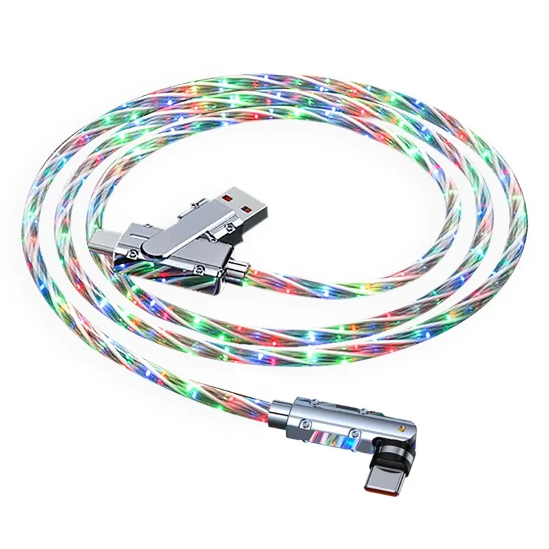 2 in 1 Type C Cable 3A 540 Degree Colorful LED Light Up Charging Cord USB A/C to USB-C PD 66W Shining Fast Phone Charger Cable