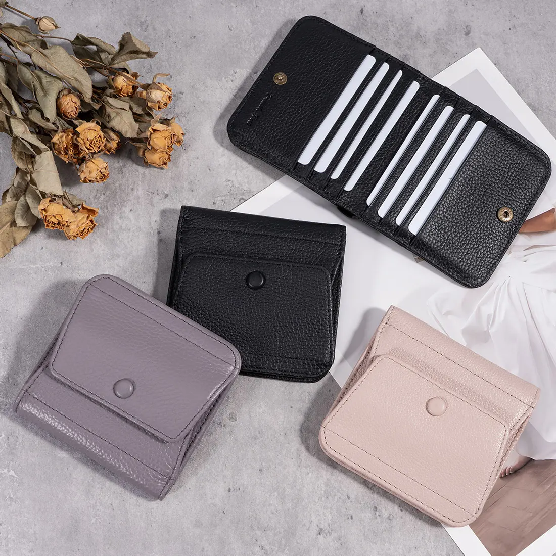 Monedero de Cuero Genuino Pomelo, Cartera Pequeña para Mujer, Monedero de Bolsillo para Dama, Monedero de Diseñador para Chica