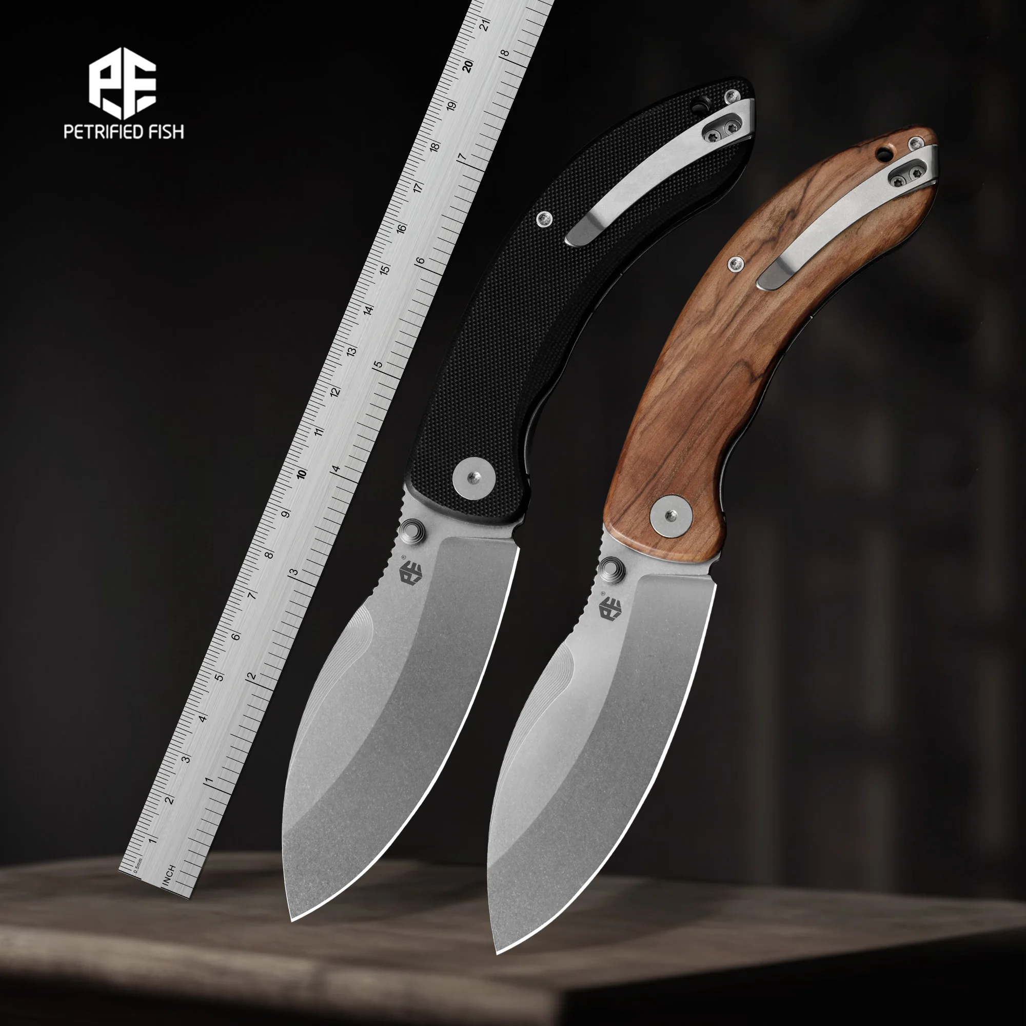 

Petrified Fish PFB06 Assisted Folding Knife g10 Handle 14C28N Steel Flat Pocket Knife on Bearing Tactical Lightweight Camping