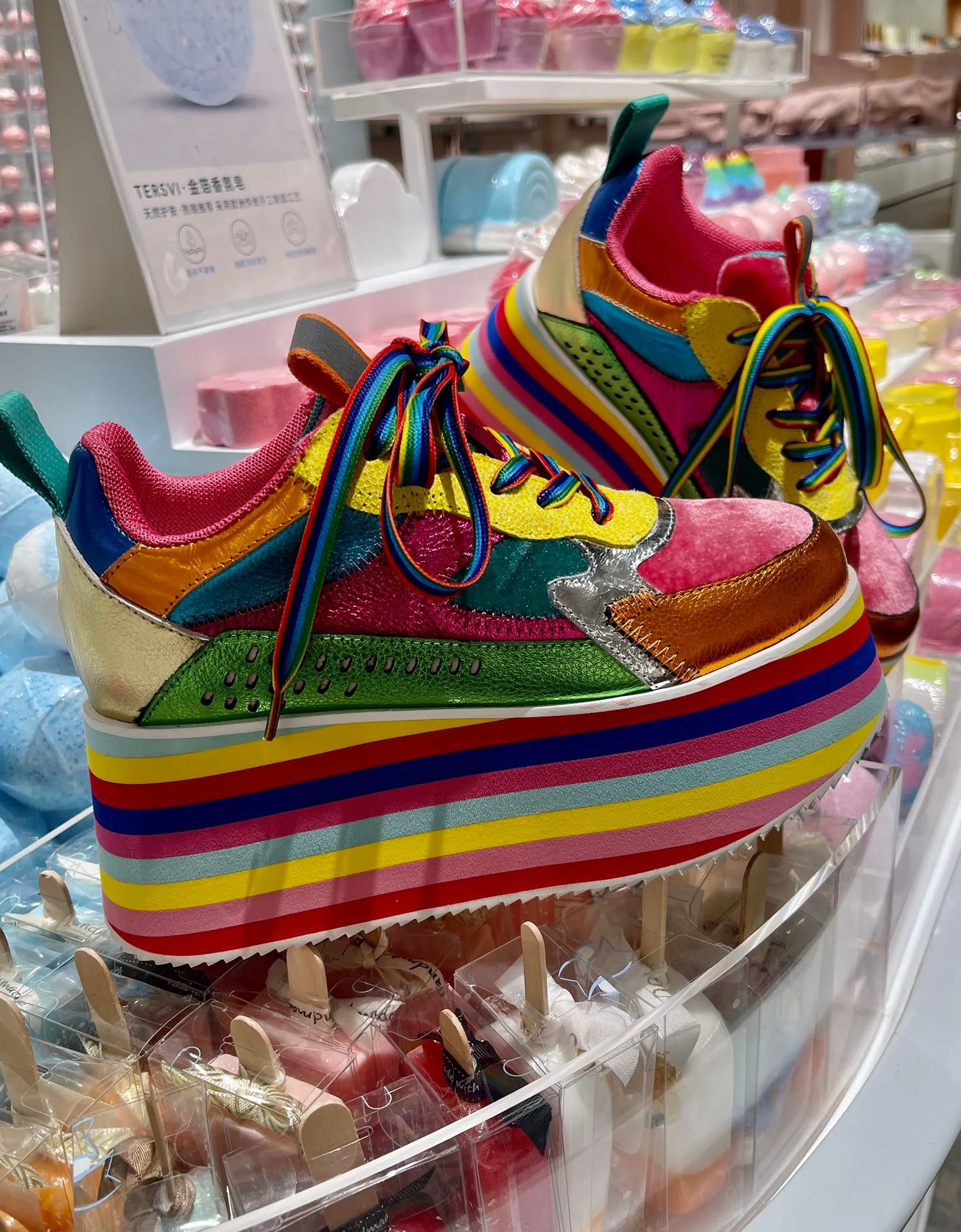 Women Rainbow Shoes High Heels Platform Girl Chunky Sneakers Colorful Mixed Color Fashion Luxury Brand Thick Sole Multi-color