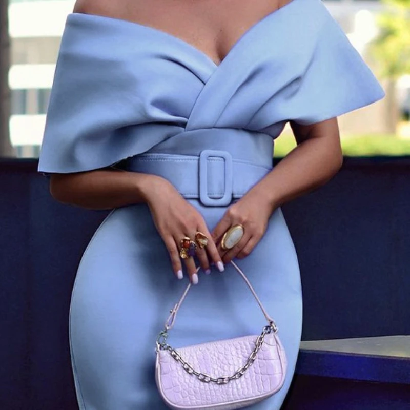 فستان أنيق بكتف واحد باللون الأزرق للنساء، فستان حفلات مثير وأنيق بخصر مرتفع وسحاب وأكمام قصيرة، تصميم عملي لفترة الاستراحة