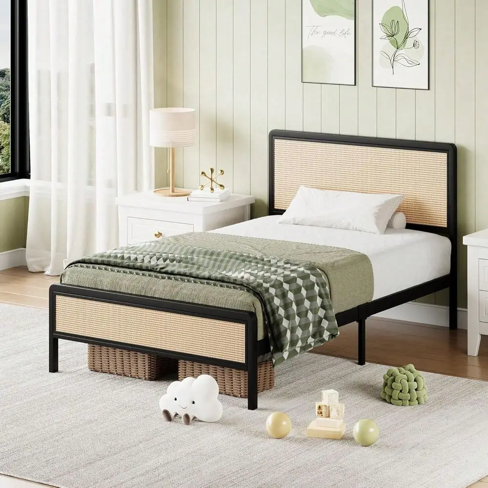 

Platform Bed Frame With Headboard And Footboard, Metal Bed Frame With Strong Metal Slats Support, No Box Spring Needed, Easy As