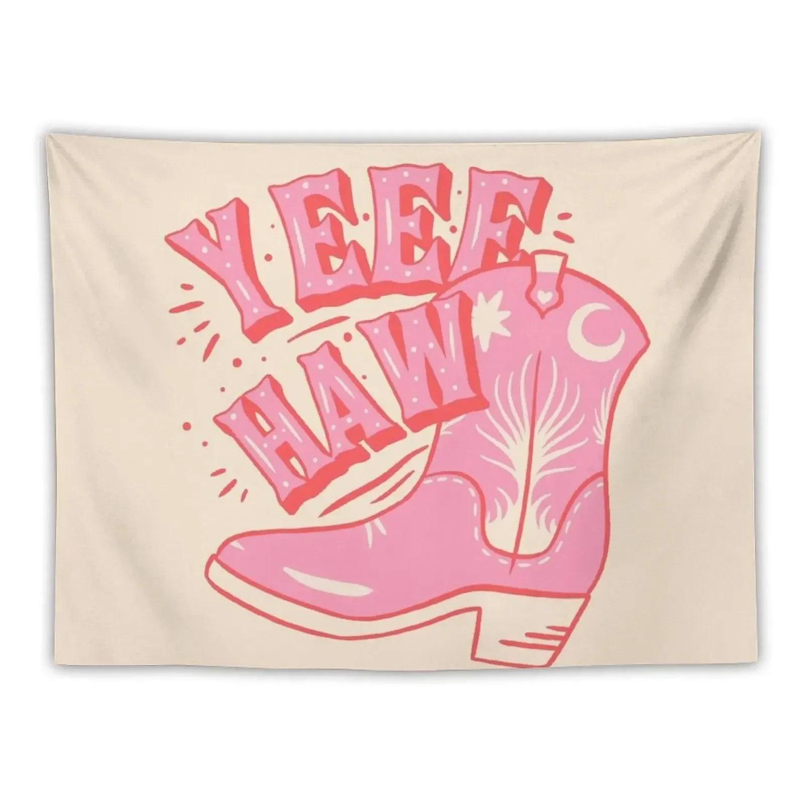 YEEHAW Pink Cowboy Space Cowgirl Rodeo Boot Preppy Aesthetic HOWDY Y'ALL White Background Tapestry Bedroom Decoration Tapestry