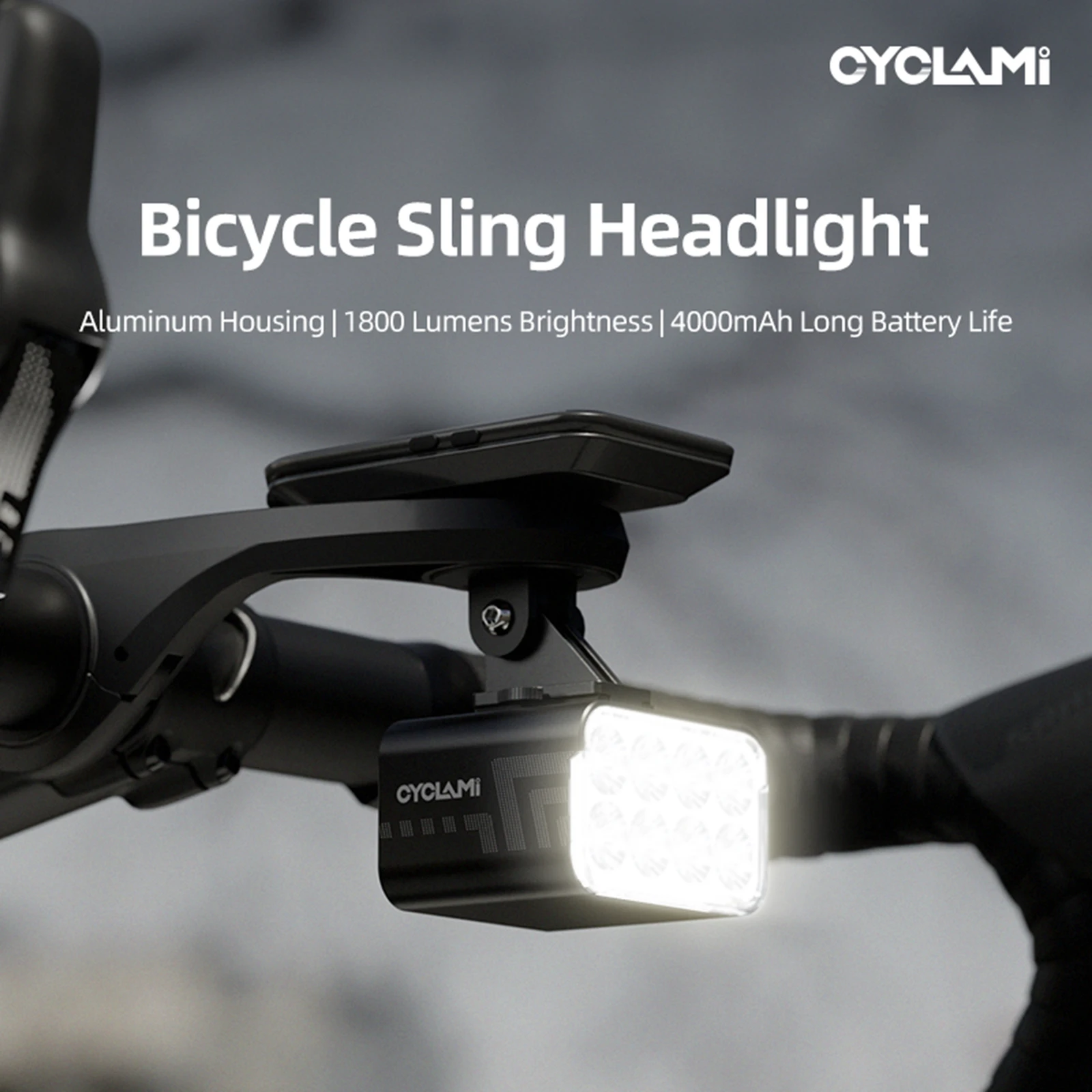 Wireless Remote Hoisting Bike Headlight 1800 Lumens Lifting Front Head Lamp Aluminum Alloy CYCLAMI CYC1800 For Road MTB Mountain