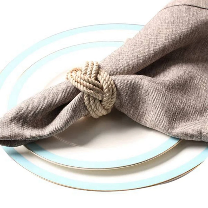 48Pcs Natural Jute Napkin Loop Cord Woven Napkin Buckle Corded Napkin Buckle Waxed Twine Napkin Loop