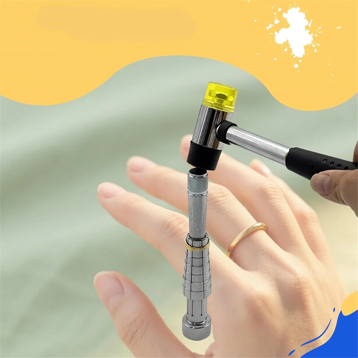 A83Z حلقة نقالة مع مطرقة مجوهرات على الوجهين المطاط والبلاستيك رئيس مطرقة حلقة نقالة أداة إصبع الزفاف الفرقة