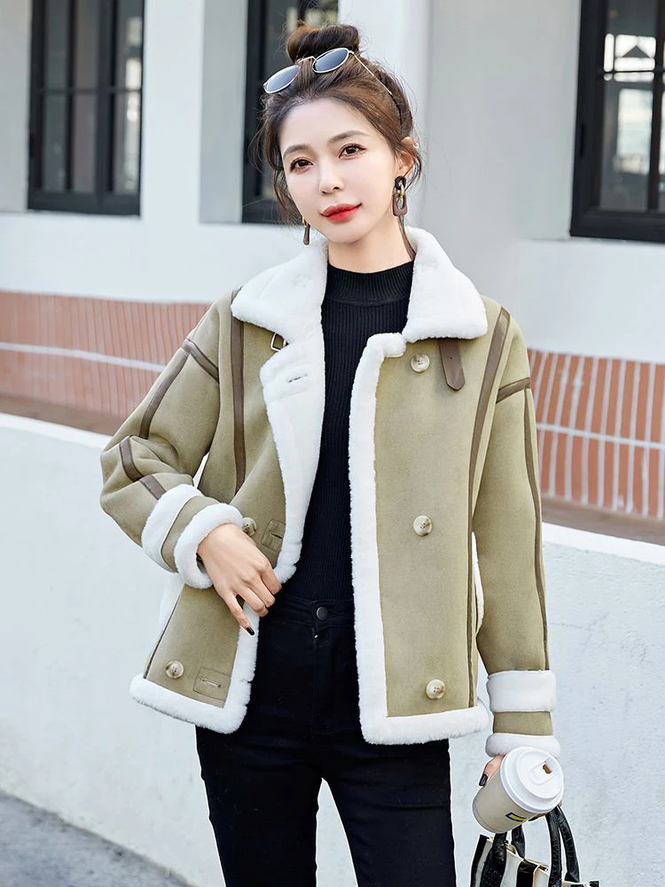 Zoki Winter warm Faux Lamm Moto Jacke Frauen Streetwear Retro lose dicke Freizeit mantel koreanische Langarm hochwertige Biker Tops