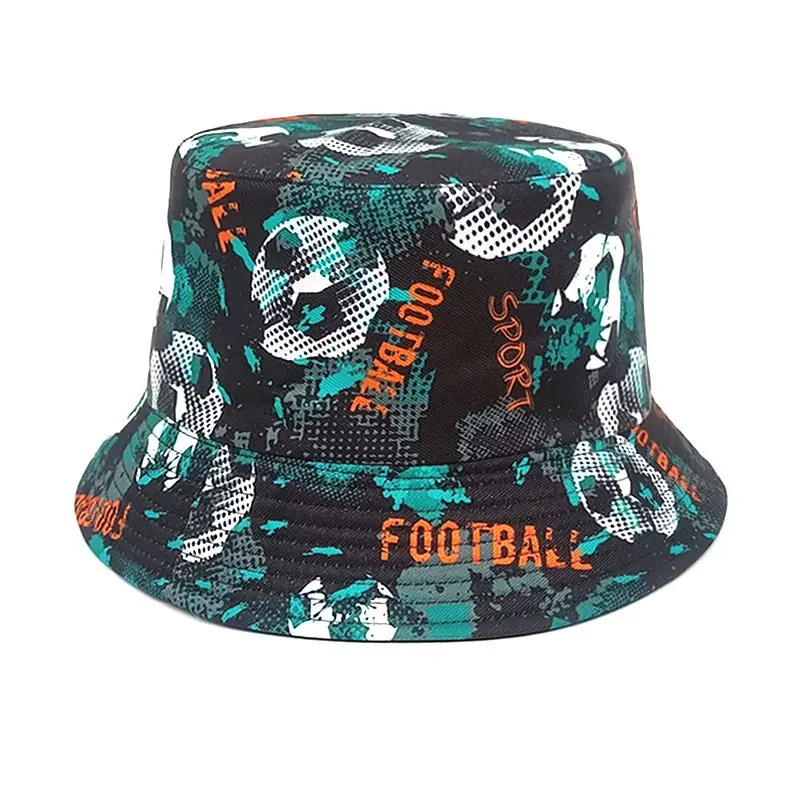 

LDSLYJR Four Seasons Cotton Cartoon Football Print Bucket Hat Fisherman Hat Outdoor Travel Sun Cap for Men and Women 212