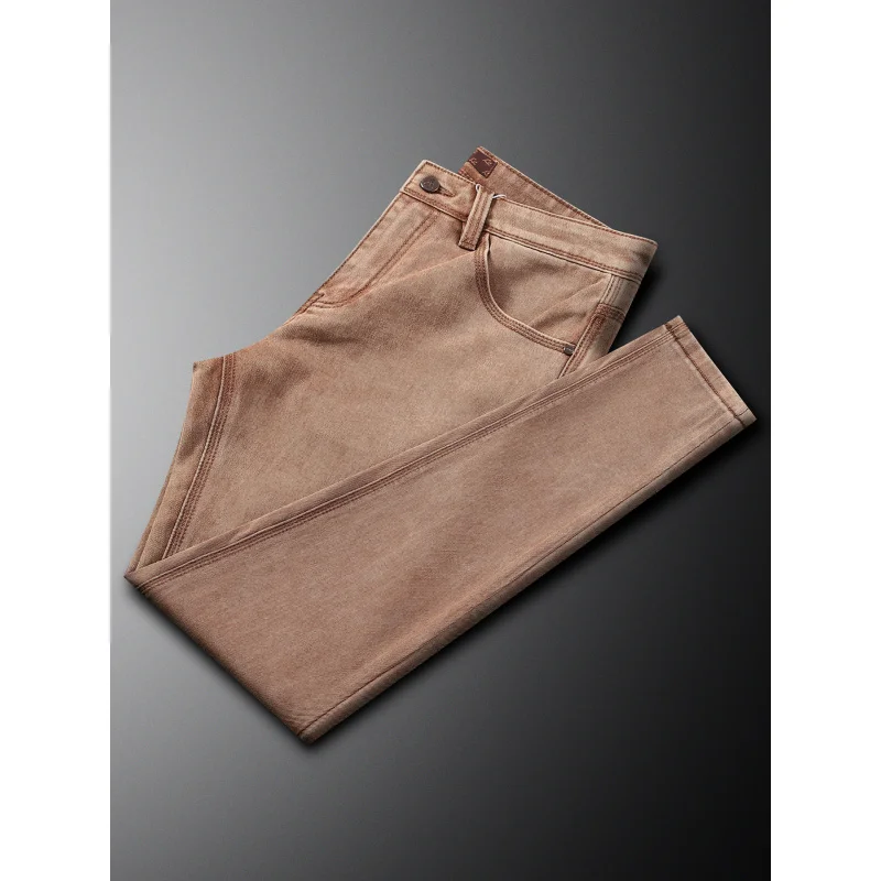 Осенне-зимние джинсы, мужские легкие роскошные элитные повседневные универсальные простые эластичные маленькие прямые брюки, модные брюки