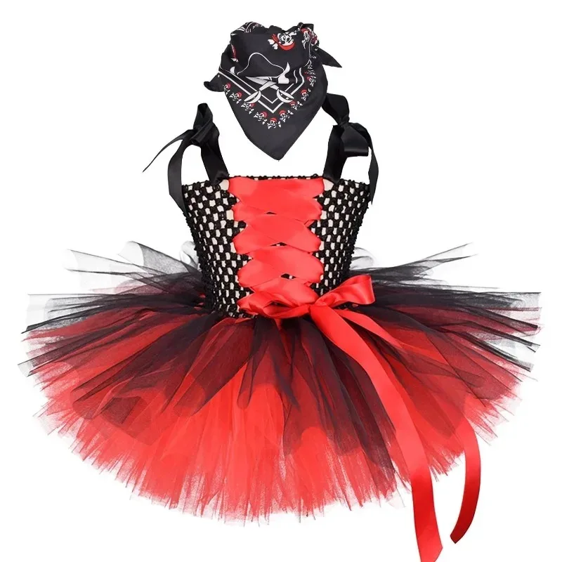 Girls Pirate Themed Tulle Tutu Dress, European Style, Exquisite Halloween Outfit, Themed Stage Clothes for Kids Carnival Parties