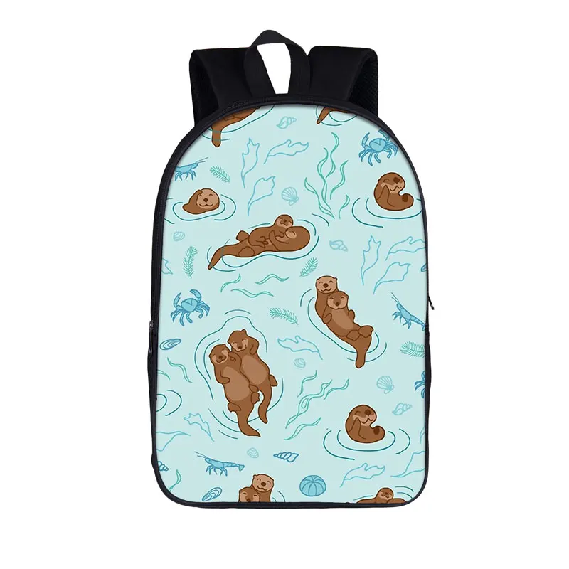 Kawaii Sea Otters Imprimir Mochila para Meninos e Meninas Adolescentes, Cartoon Animal Schoolbags, Kids Laptop Bag, Moda Daypack, Bookbags Presente