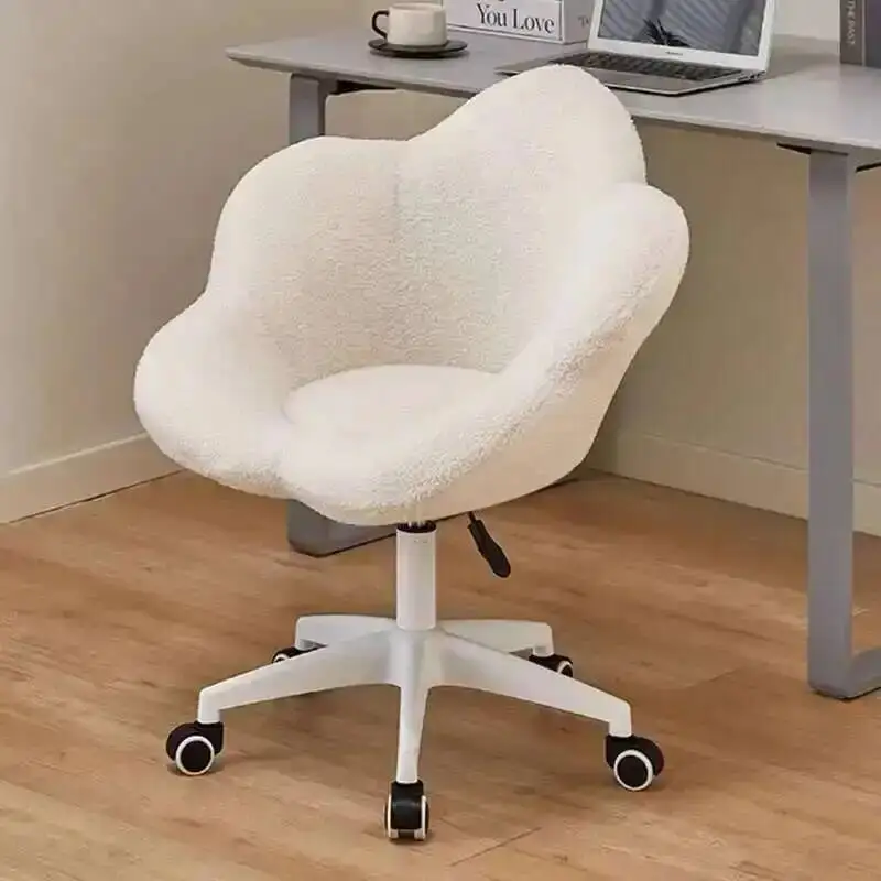 Modern Vanity Chair Spinning Fluffy Wheels Adjustable Stool Vanity Chair White Metal Petit Cute Back Meuble Nordic Furniture