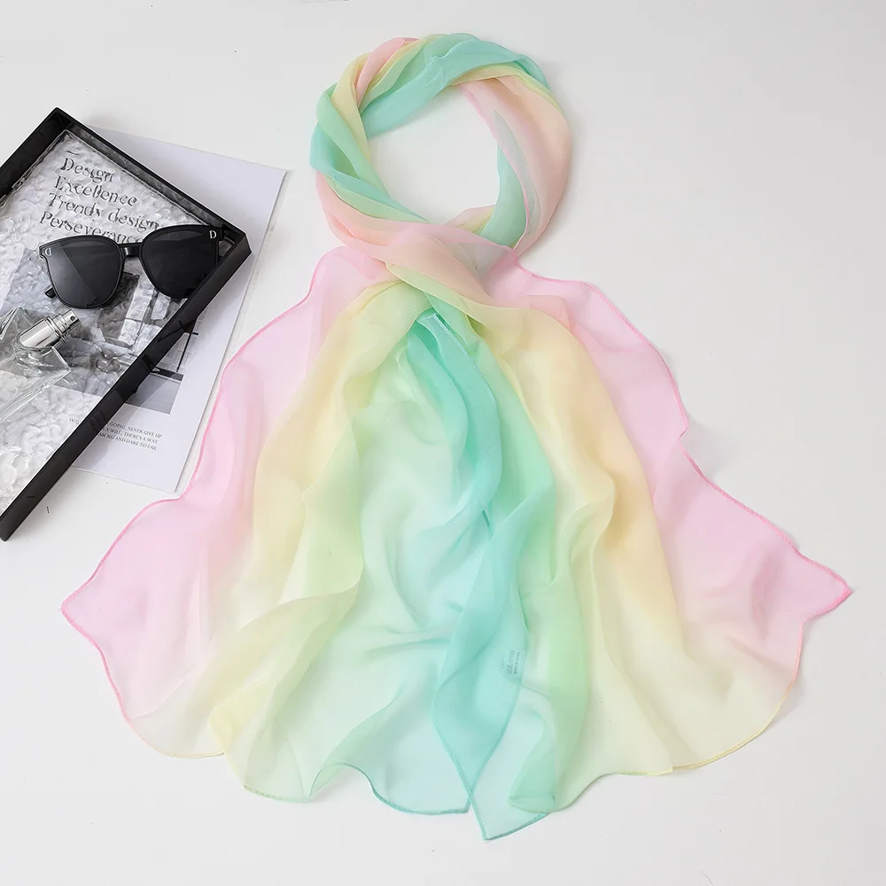 gradual change color chiffon imitation silk scarf women's summer sunscreen shawl versatile fashion long scarf thin scarf 50x160