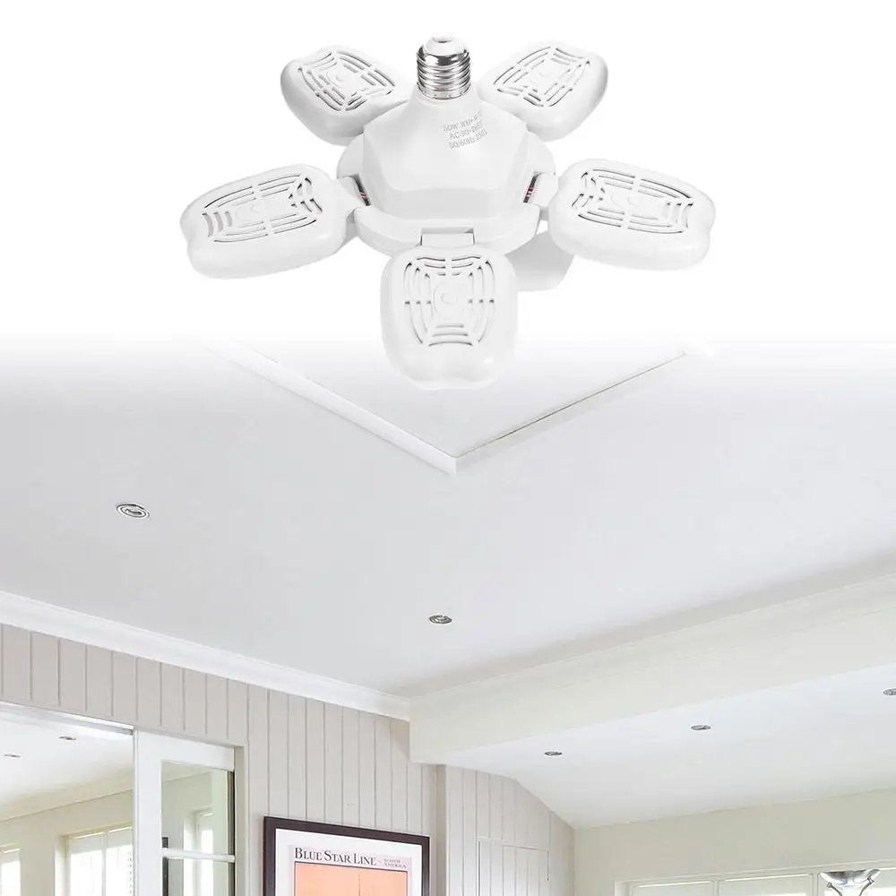 Silent E27 Ceiling Fan Light Five leaf 50W Foldable Fan Lamp 3 Speed Adjustable Eye Protection Electric Fan Chandelier