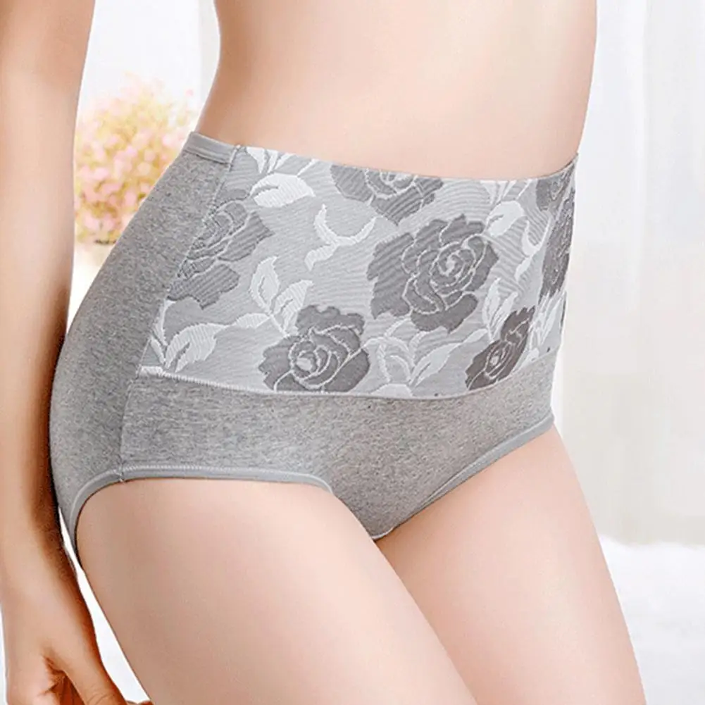 

Women High-waisted Panties High Waist Tummy Control Butt-lifted Women Panties With Flower Pattern Great Elasticity Anti-septic