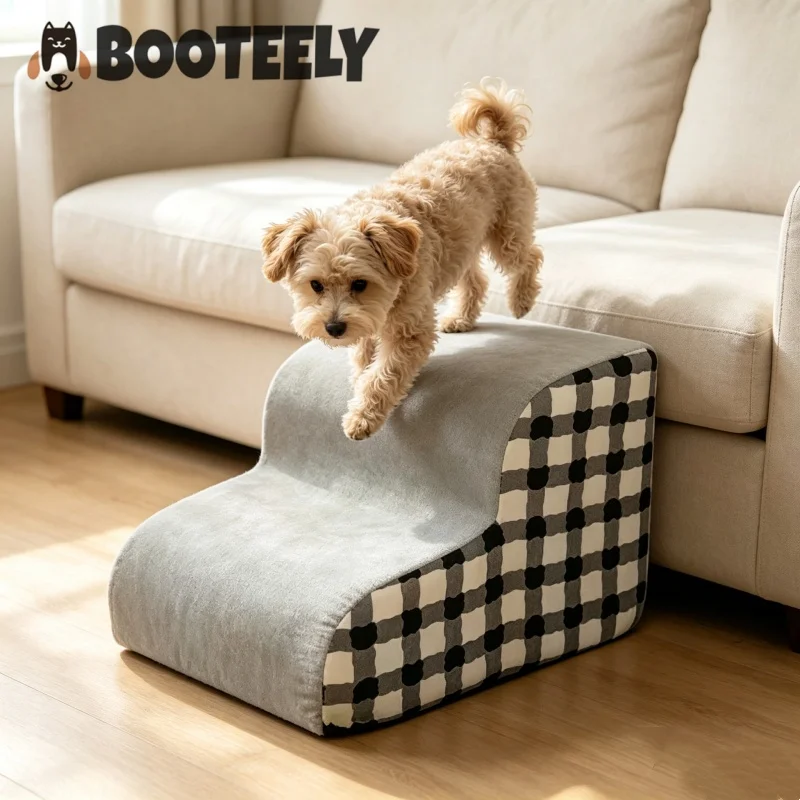 2-Step Soft Pet Stairs For Small Dogs Anti-Slip Flannel Dog Ramp Steps with Removable Cover