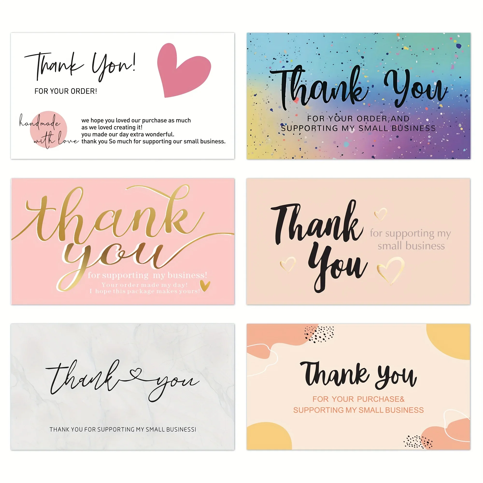 200Pcs Per Design Thank You Cards for Small Business, Bulk Thank You Note Cards with 6 Assorted Designs, Package Insert Cards for Handmade Shops, Appreciation Gift Cards for Online Store Retail Orders