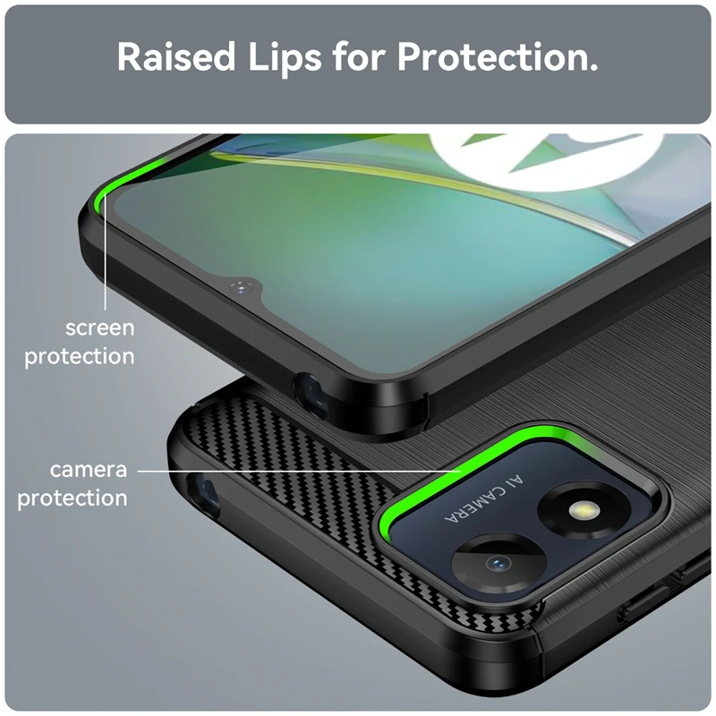 For Moto E13 Case Cover Moto E13 Capas Carbon Fiber Armor Phone Bumper Back Shockproof TPU Soft For Funda Motorola Moto E13 E 13