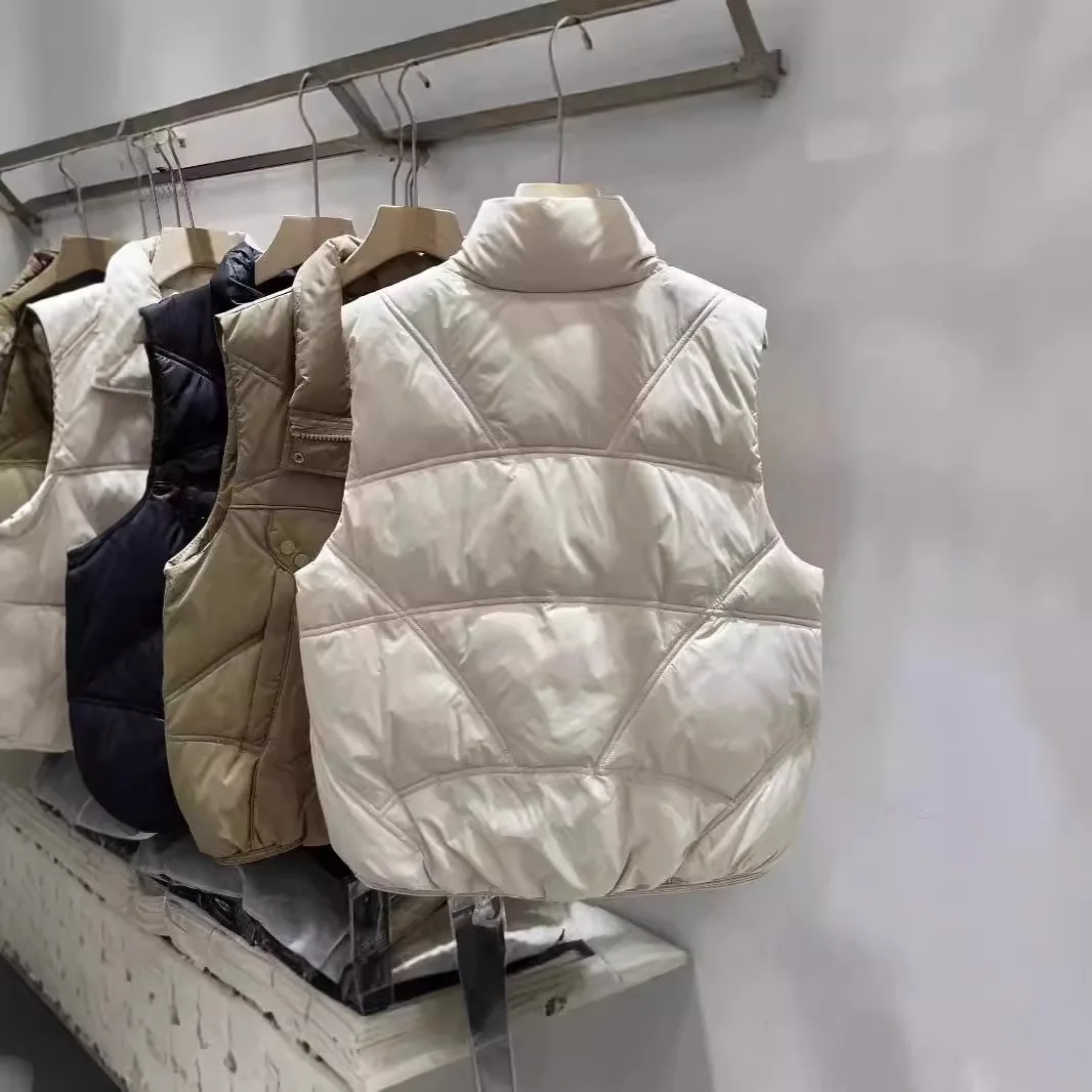 2024 nuova maglia corta e Versatile da donna con gilet in cotone con colletto alla coreana in vita e spalle in stile occidentale