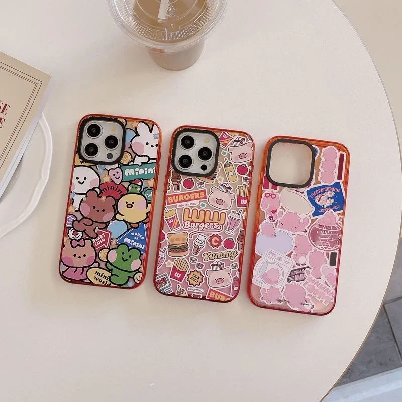 

Cartoon Animals Peach Gradient Border 2.0 Acrylic Phone Case Cover for IPhone 11 12 13 14 15 Pro Max Case