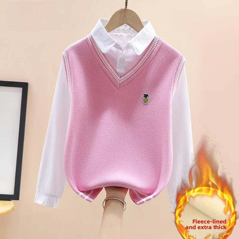 thiened-fce-long-sve-golf-t-irt-for-children-knitted-sports-top-thiened-children's-autumn-winter-golfwear