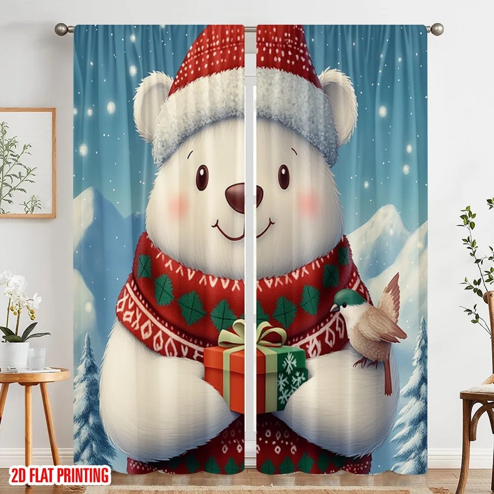 2 قطعة ، 2D الطائرة الطباعة الستائر الشعبية لطيف الدب القطبي هدية عيد الميلاد (3) نسيج البوليستر متعدد الاستخدامات (بدون قضيب) الزينة #4