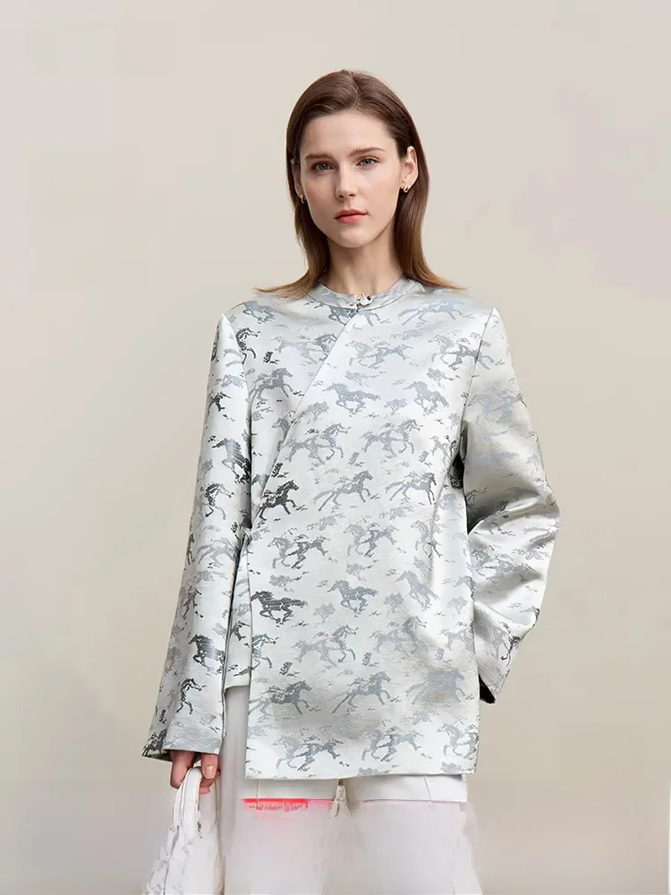 

Новая женская свободная куртка в китайском стиле с вышивкой и поясом-завязкой, весна 2026, модная повседневная одежда с круглым вырезом