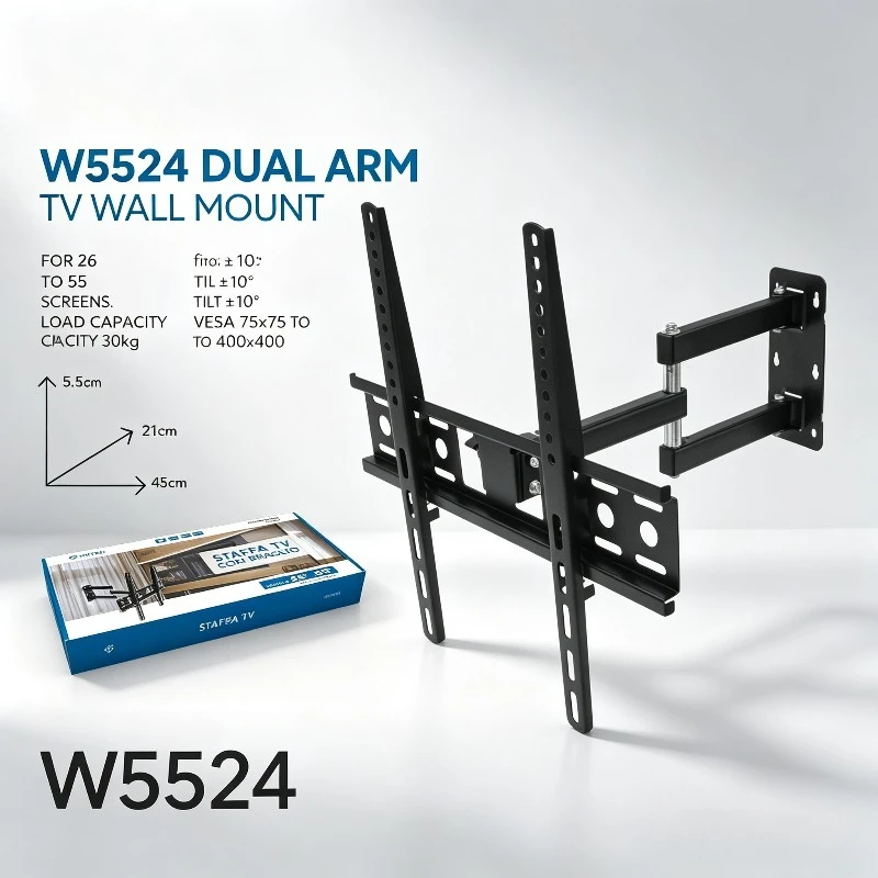 Soporte de pared para TV WETECH W5524 compatible con VESA, carga máxima de 30 kg, para pantallas de 26 a 55 pulgadas, ideal para configuraciones de televisión que ahorran espacio en espacios abiertos tipo estudio.