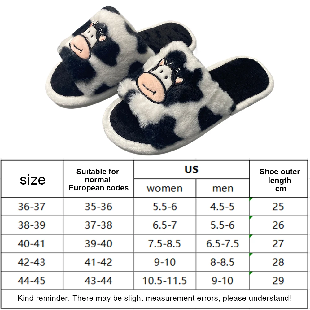 Plush Milk Cow Slippers Comfortable Fuzzy Indoor Slippers Cute Open Toe Slippers Anti Slip Soft Furry Slipper for Autumn Winter