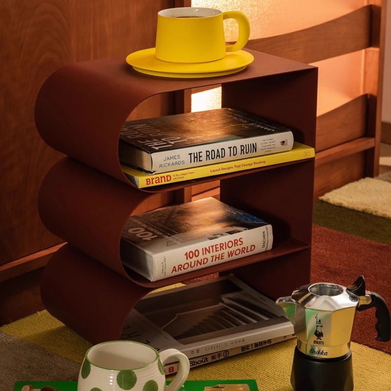 

Burgundy Red Magazine Rack Nordic Floor Newspaper Holder Minimalist Display Organizer for Living Room Multi-Functional Side Desk