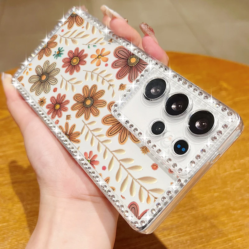 Watercolor Flower Diamond Case For Samsung Galaxy S25 Ultra S24 S23 S22 S21 FE A15 A16 A26 A35 A36 A54 A55 A56 5G S25 Edge Capa