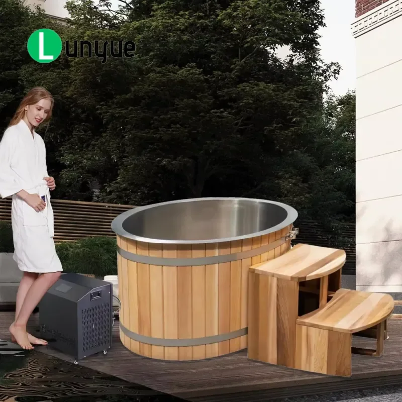 500 Gal Red Cedar Wood Ice Bath Tub with 1HP Chiller Cooler Plug and Play Cold Plunge for Home Gym Recovery Durable Outdoor