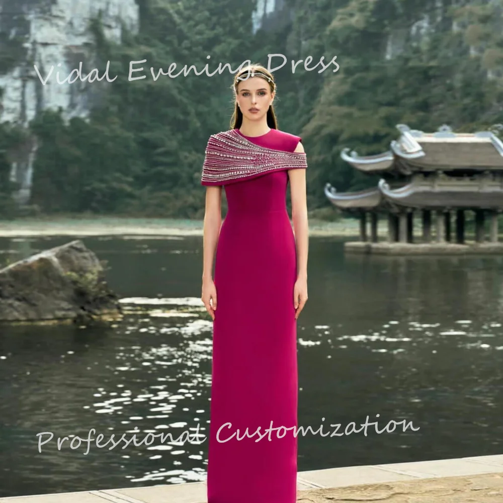 Vindal Evening dresses Crepe Sleeveless Beading O-neck Mermaid Elegance Plain Ankle-Length Modern-style High-Quality For Woman