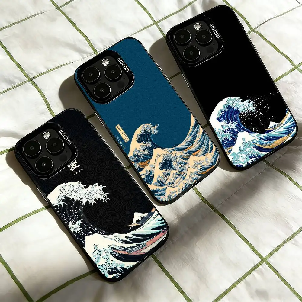 

The Great Wave Off K-Kanagawa Phone Case For iPhone 17,16,15,14,13,12,11 Plus,Pro Max,XS,Colorful Silver Black Cover