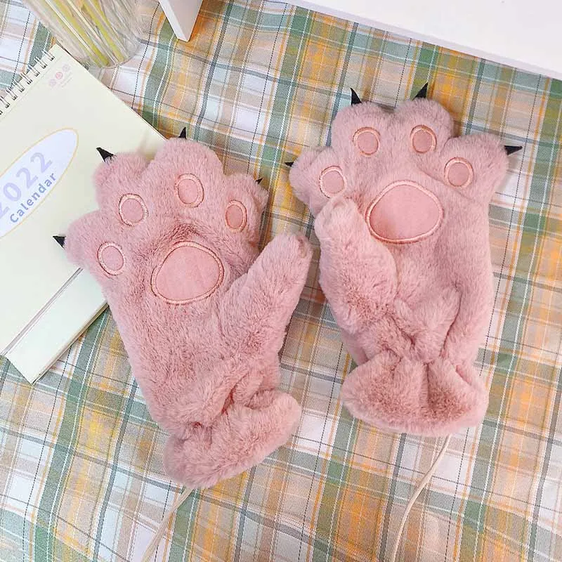 Women Gloves Bear Palm Paw Animals Plushclaw Glove Winter Fluffy Cat Paw Full Finger Gloves Keep Warm Lovely Soft Furry Mittens